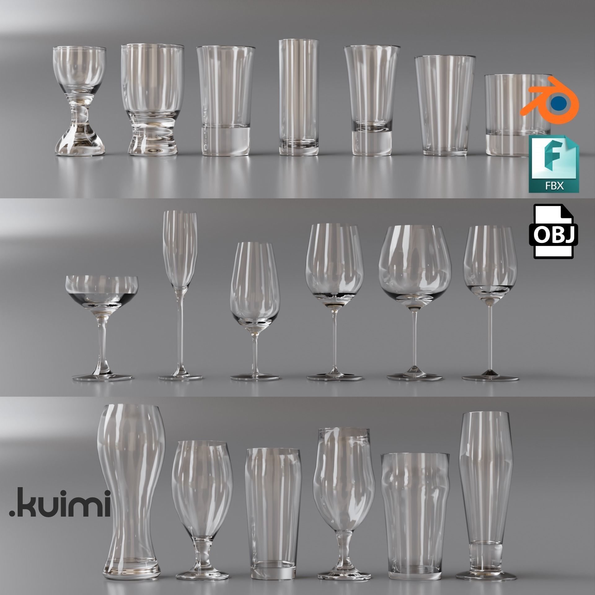 Complete Glasses Set Low-poly 3D model_27
