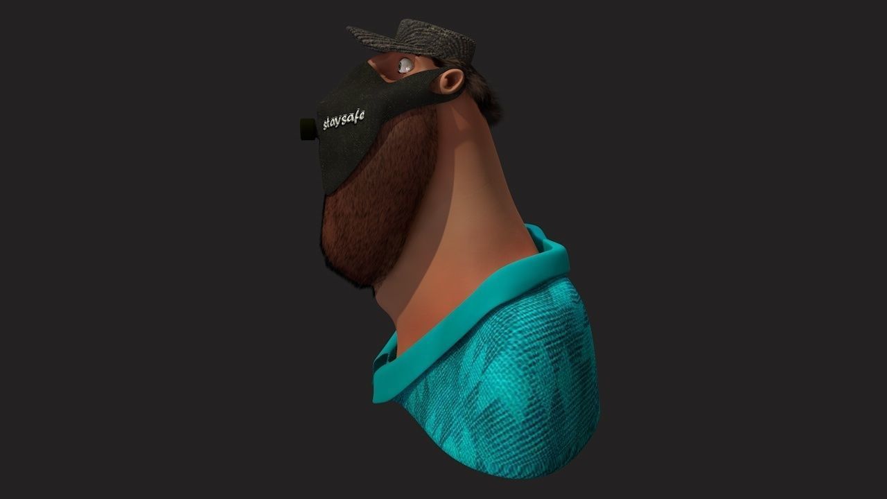 Cartoon Head Man With Hair 3D model_2
