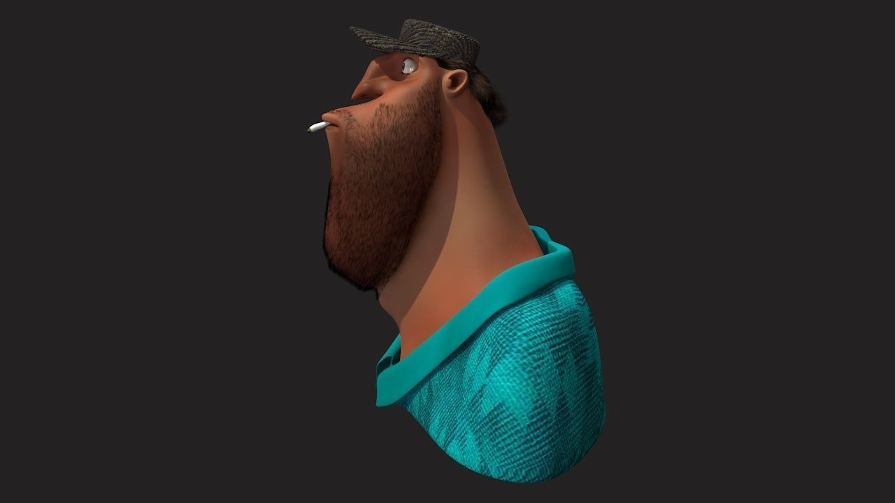 Cartoon Head Man With Hair 3D model_3