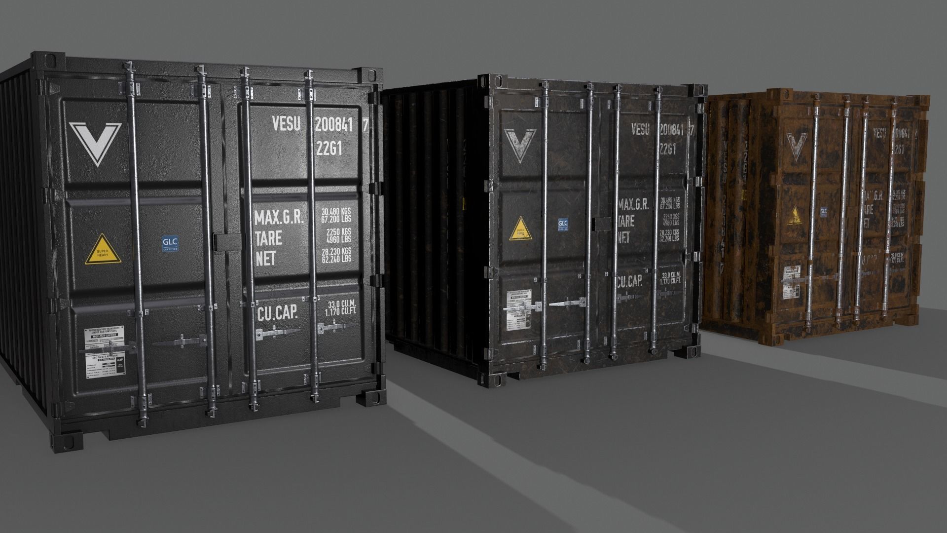 PBR 20 ft Shipping Cargo Container - Multi color Pack 3D Model Collection_40