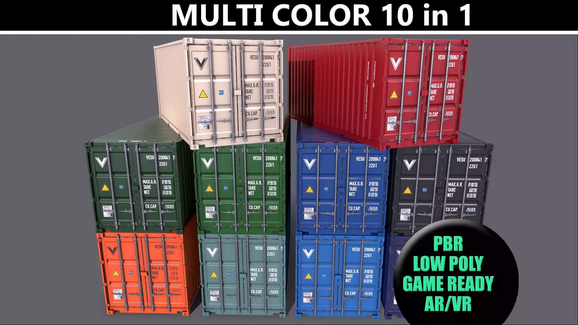 PBR 20 ft Shipping Cargo Container - Multi color Pack 3D Model Collection_0