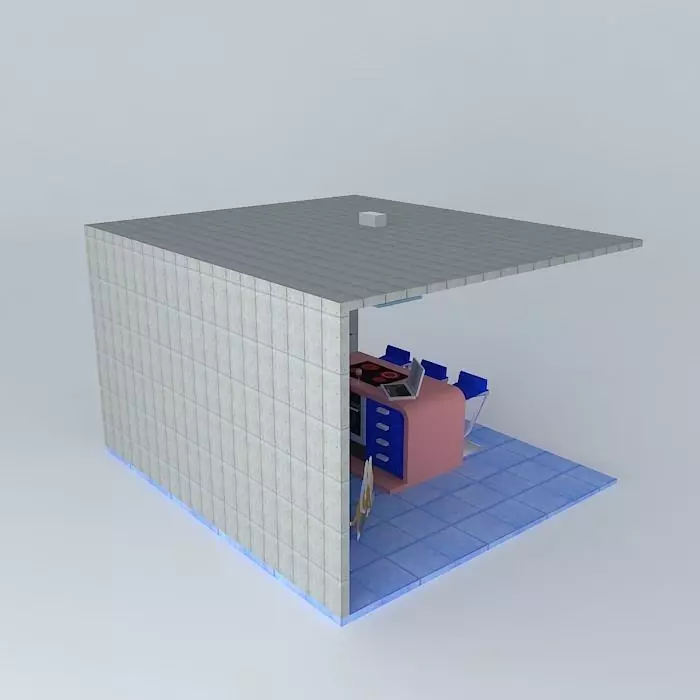 Blue modern Kitchen Free 3D model