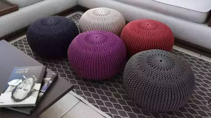Pouf ottoman cotton knitted seat