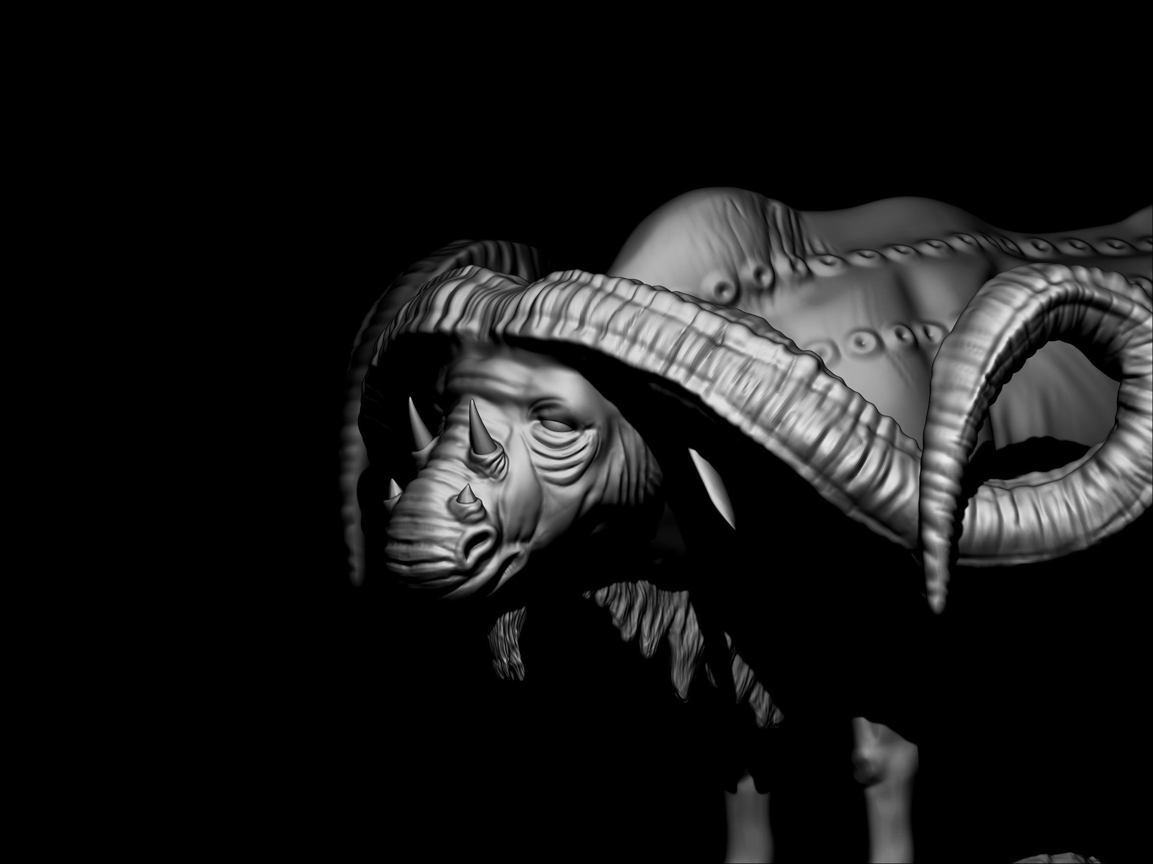 Buffalo 3d print model ram with horns 3D print model_3