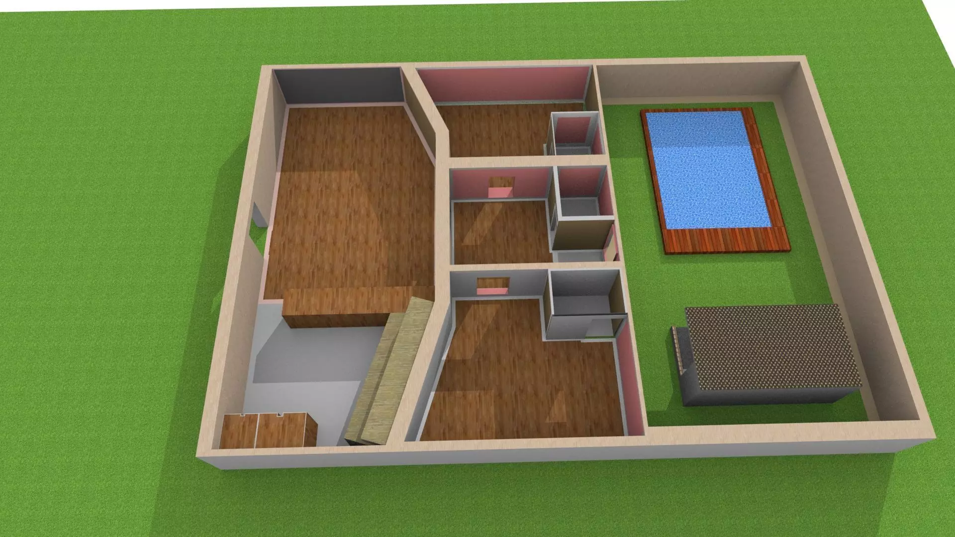 Floor house with two bedrooms and living room 3D print model