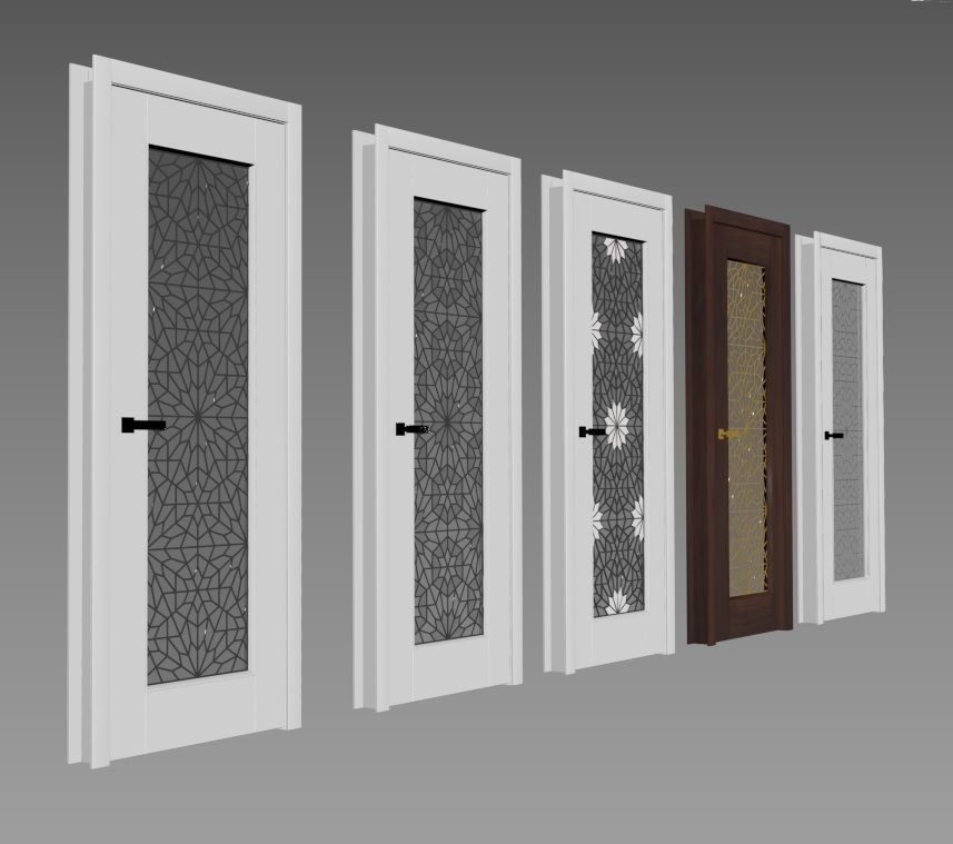 Set of interior doors with Arabic pattern stained glass 3D model_5