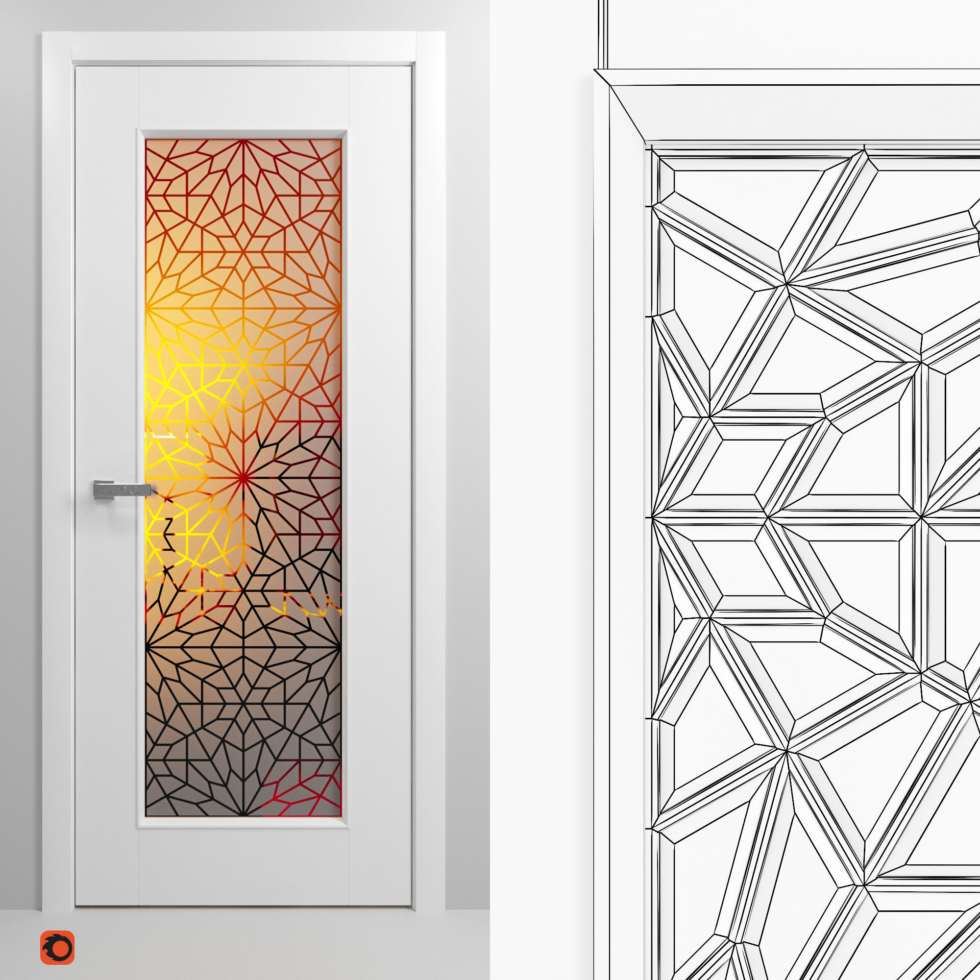 Set of interior doors with Arabic pattern stained glass 3D model_4