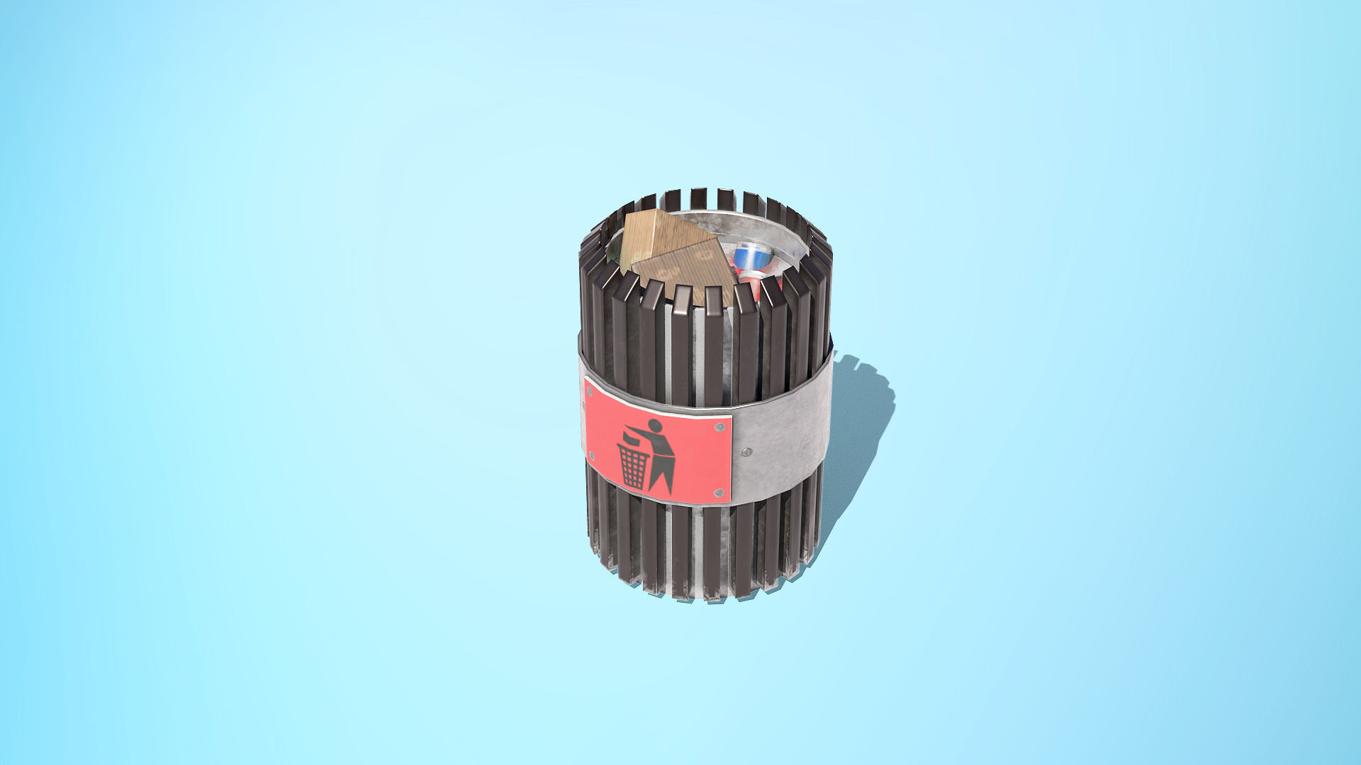 Trash Can Low-poly 3D model_4