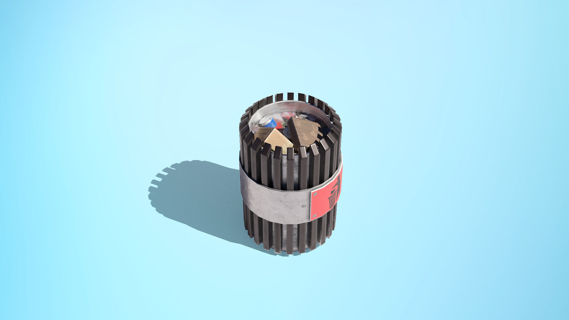 Trash Can Low-poly 3D model_2