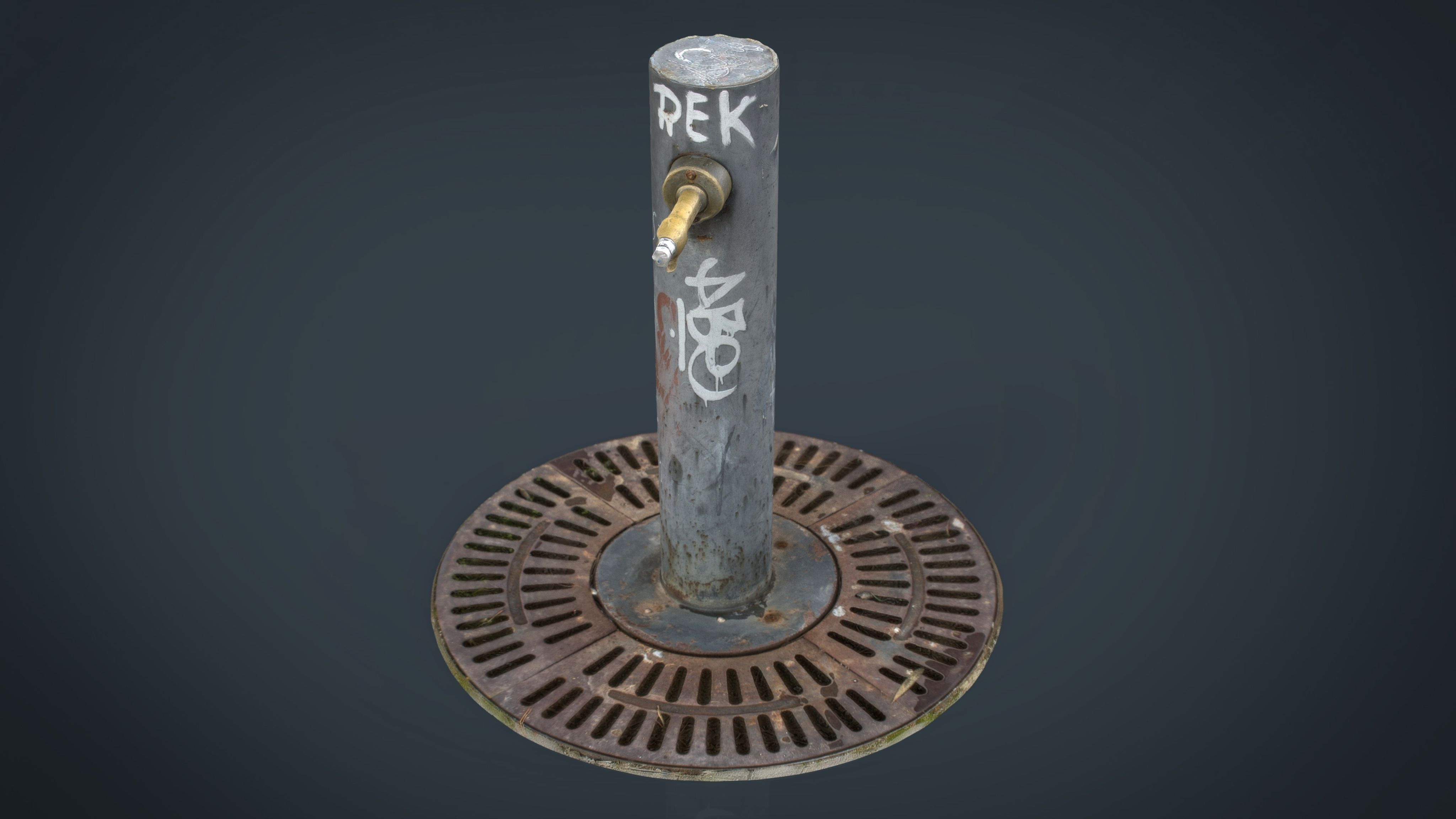 Fountain old water jug with graffiti Low-poly 3D model_6