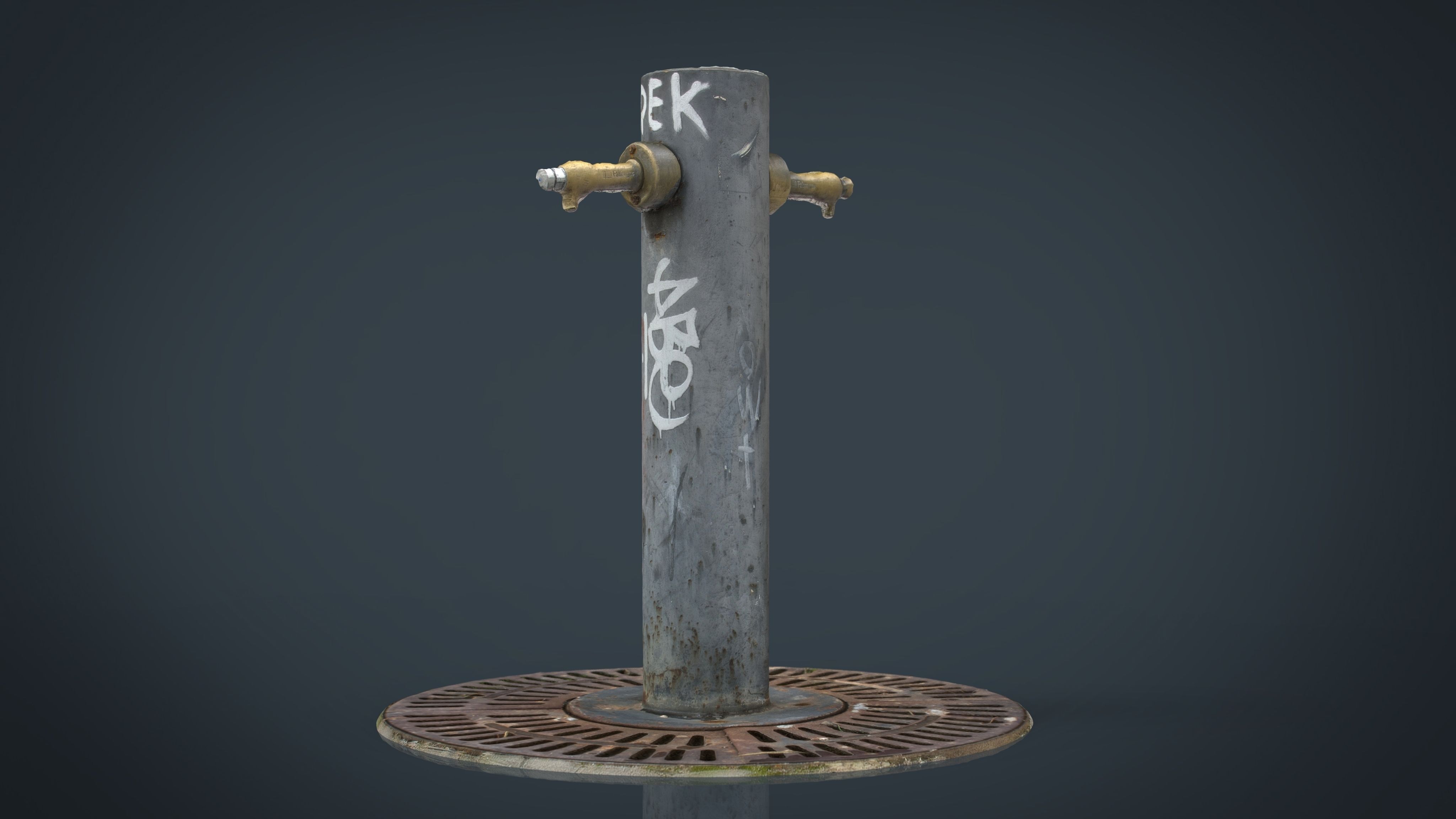 Fountain old water jug with graffiti Low-poly 3D model_5