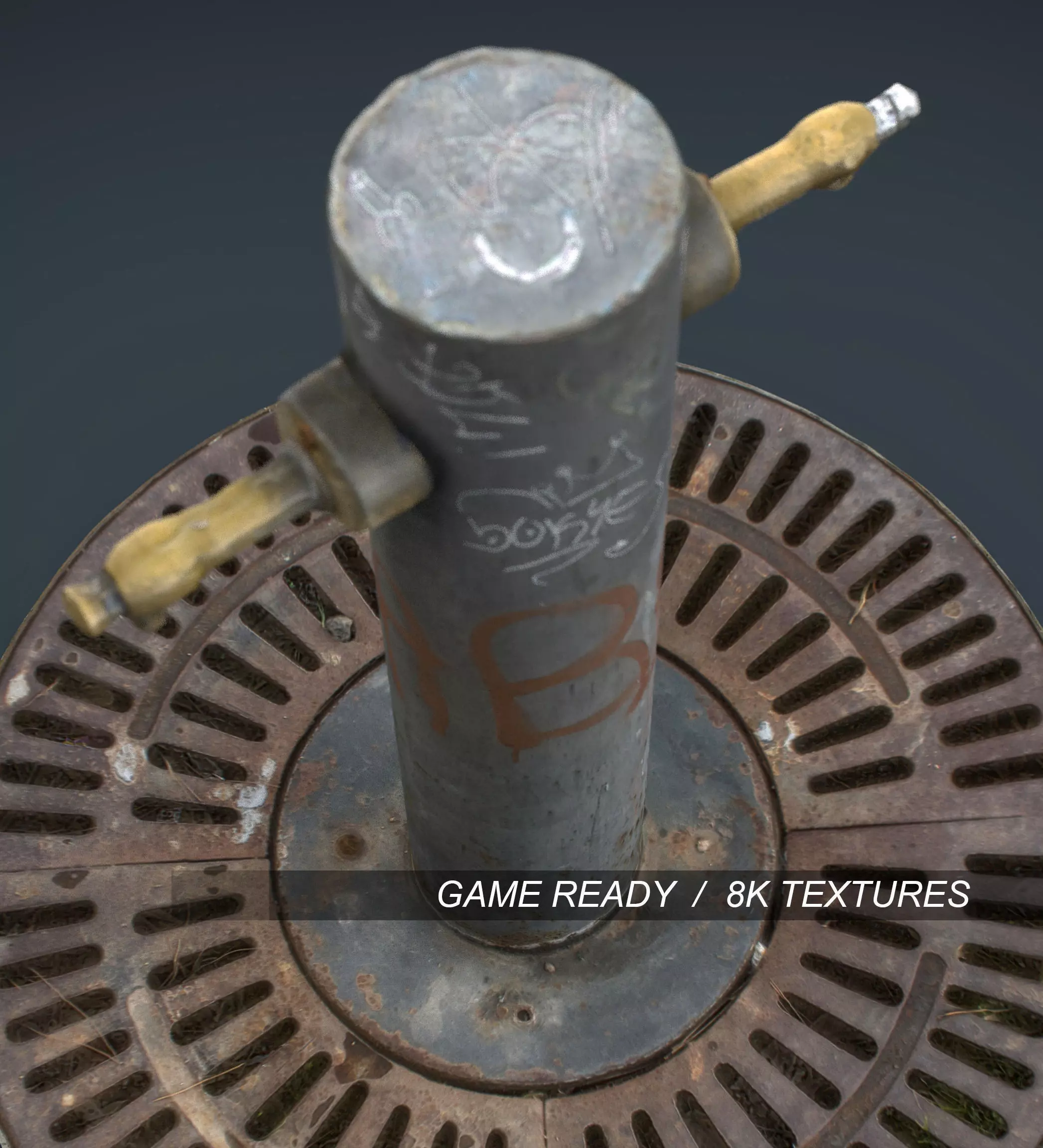 Fountain old water jug with graffiti Low-poly 3D model_0