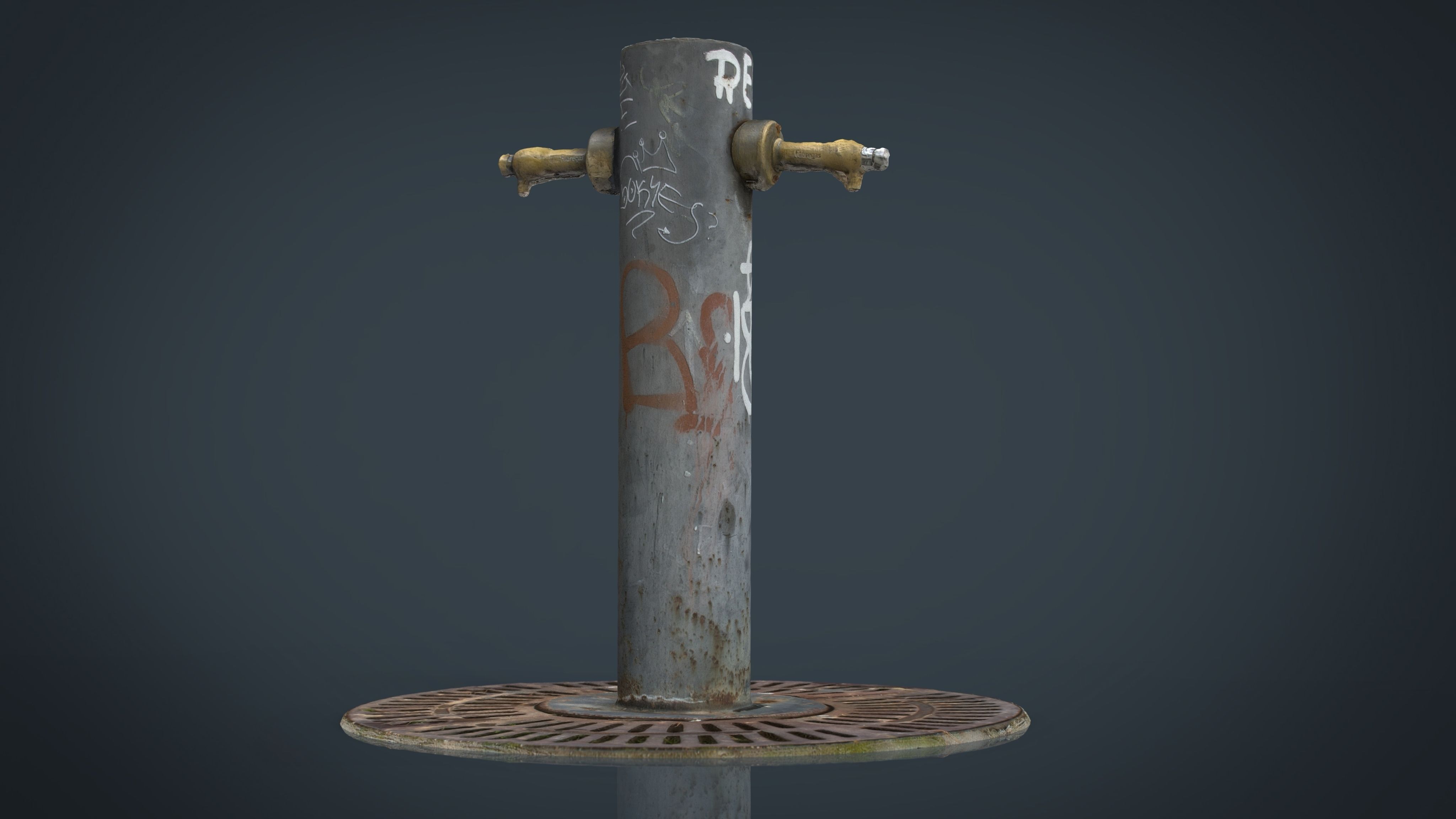 Fountain old water jug with graffiti Low-poly 3D model_4