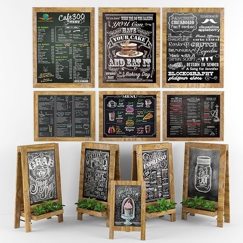 chalk board 05  with plants 3D model