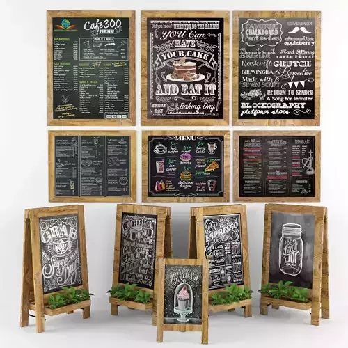 chalk board 05  with plants 3D model