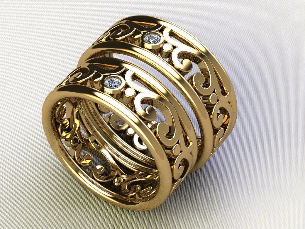 wedding rings hearts 3D print model_0