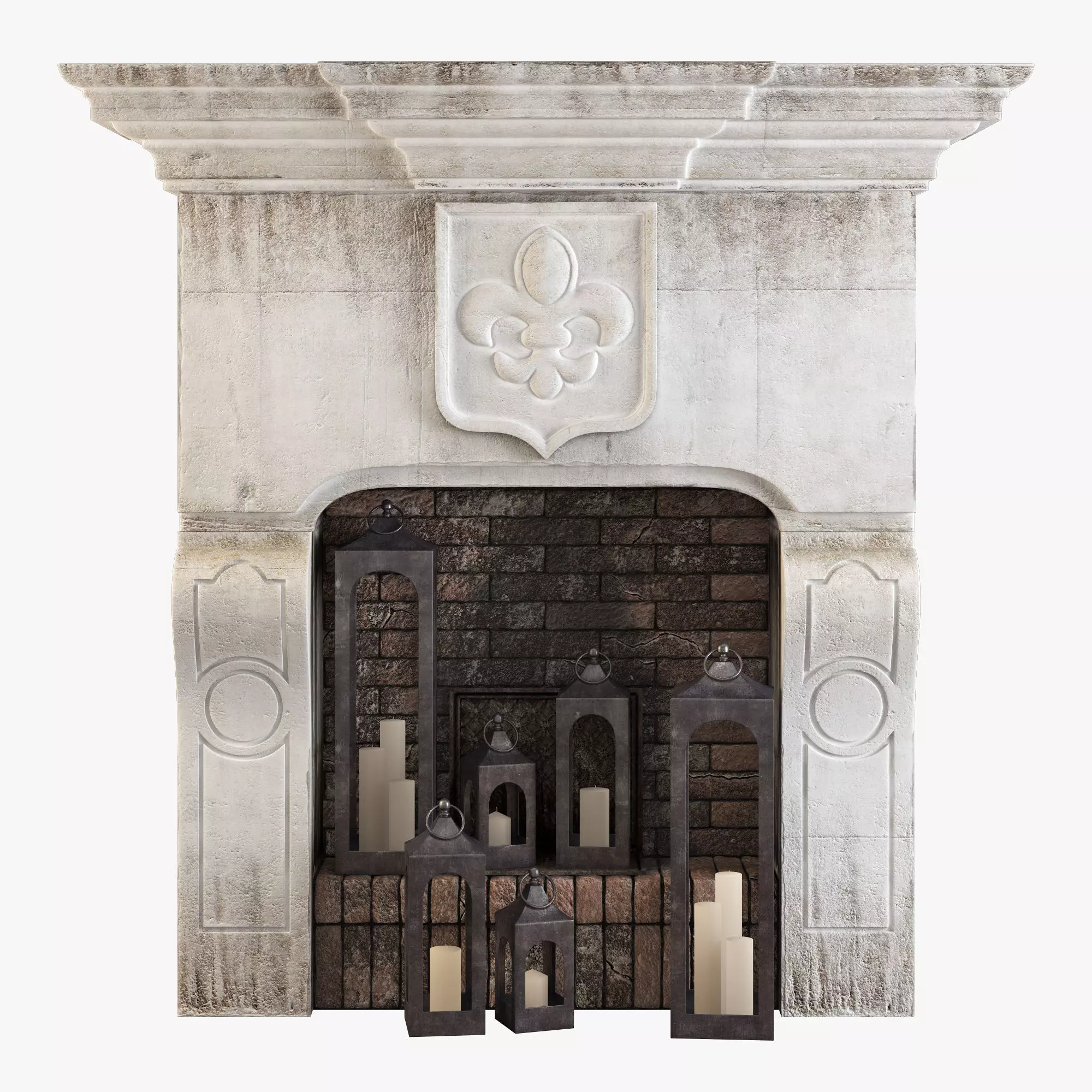 Fireplace set 3 with candles 3D model