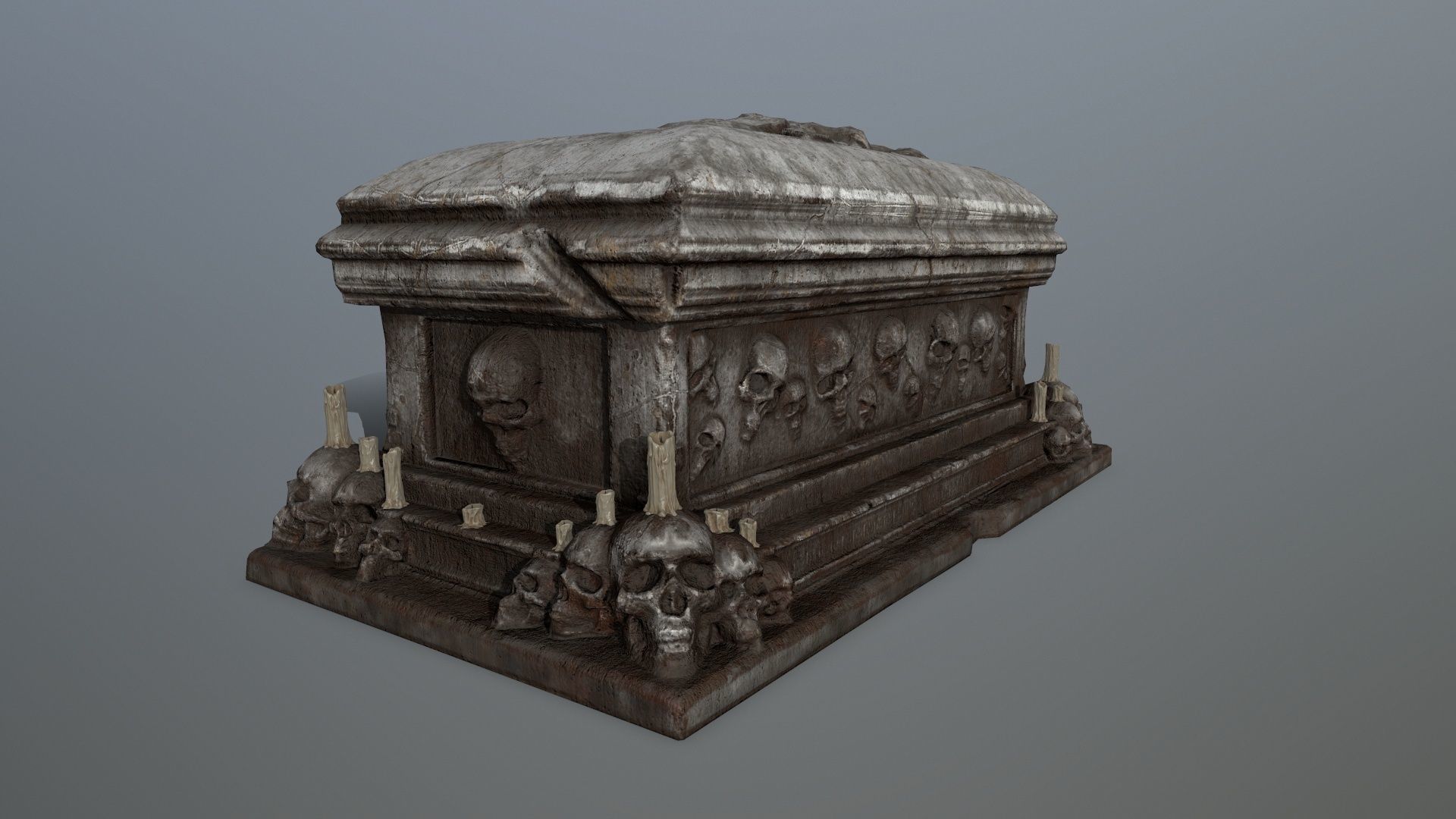 tomb 1 coffin with skulls Low-poly 3D model_5