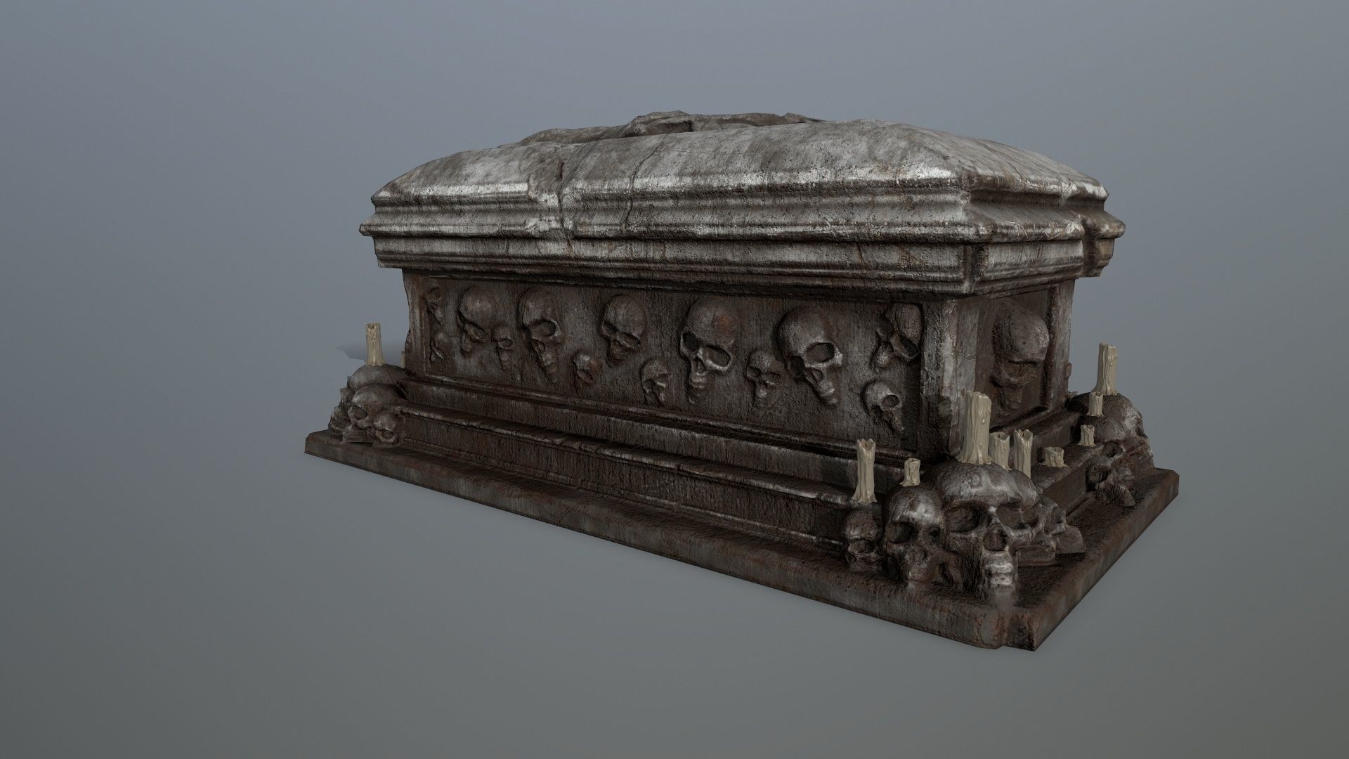 tomb 1 coffin with skulls Low-poly 3D model_3