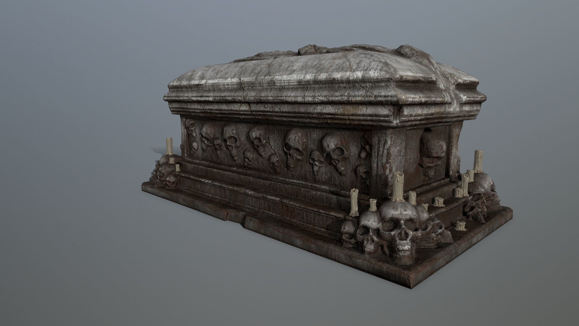 tomb 1 coffin with skulls Low-poly 3D model_7