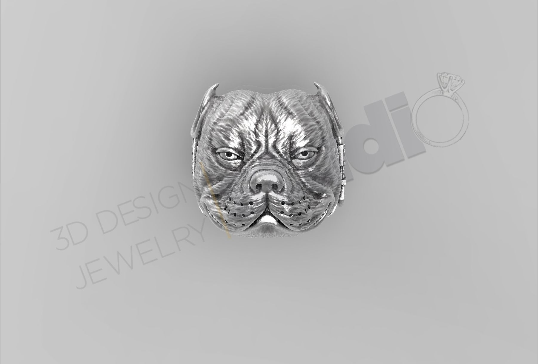 Pitbull dog face detailed ring 3D print model_2