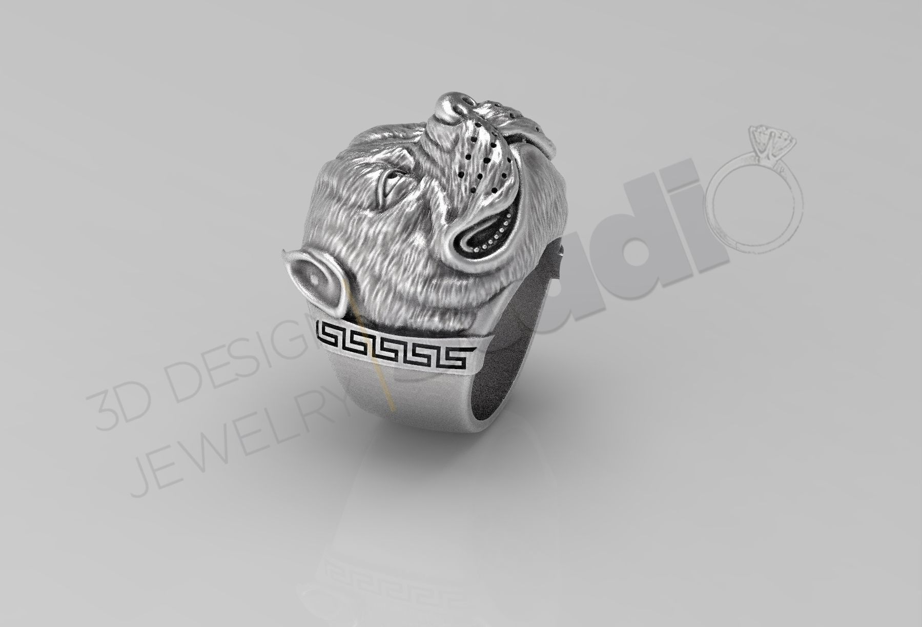 Pitbull dog face detailed ring 3D print model_1