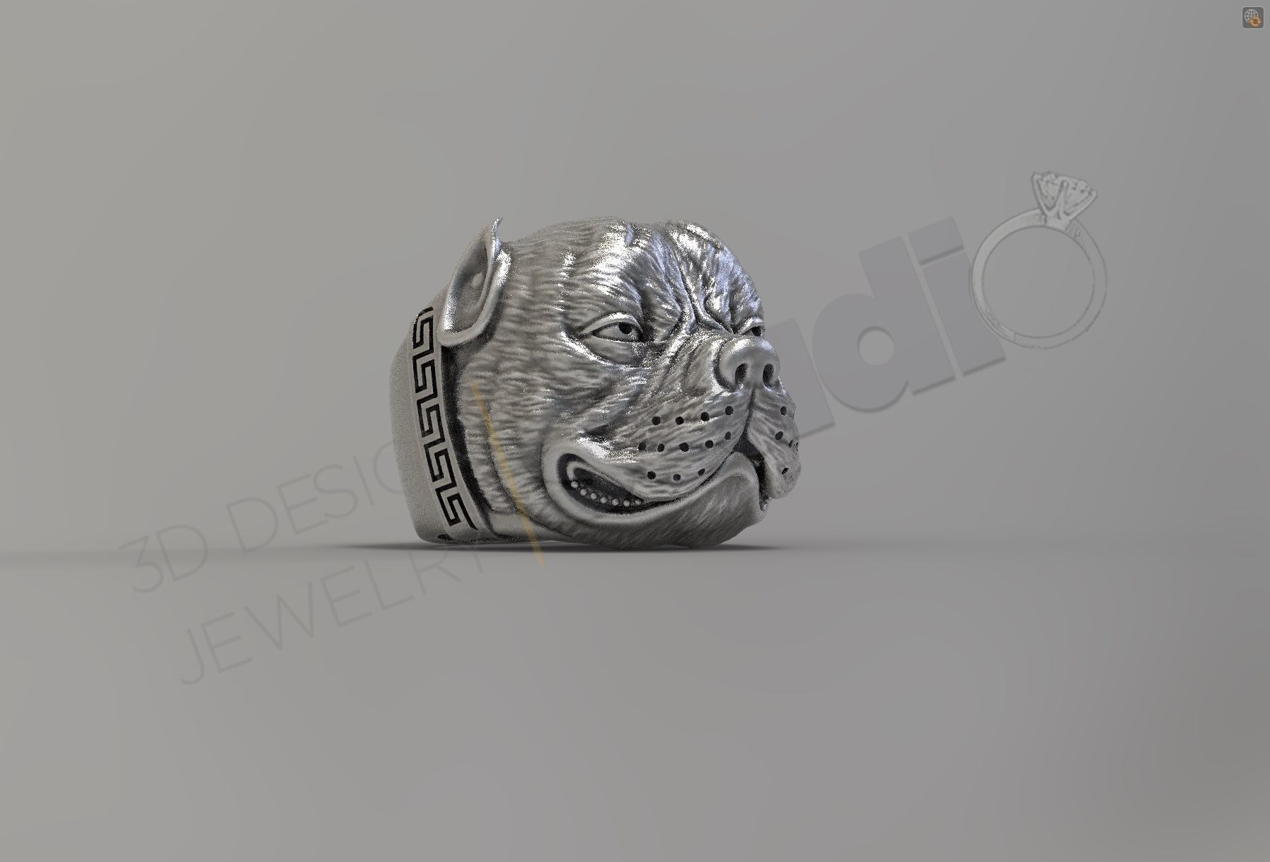 Pitbull dog face detailed ring 3D print model_3