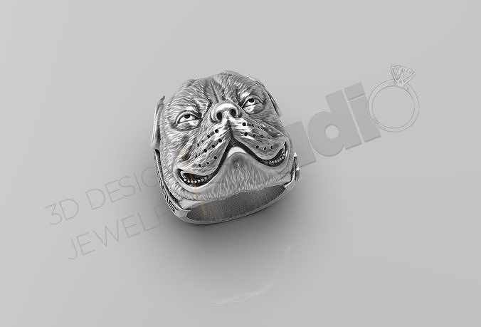 Pitbull dog face detailed ring 3D print model