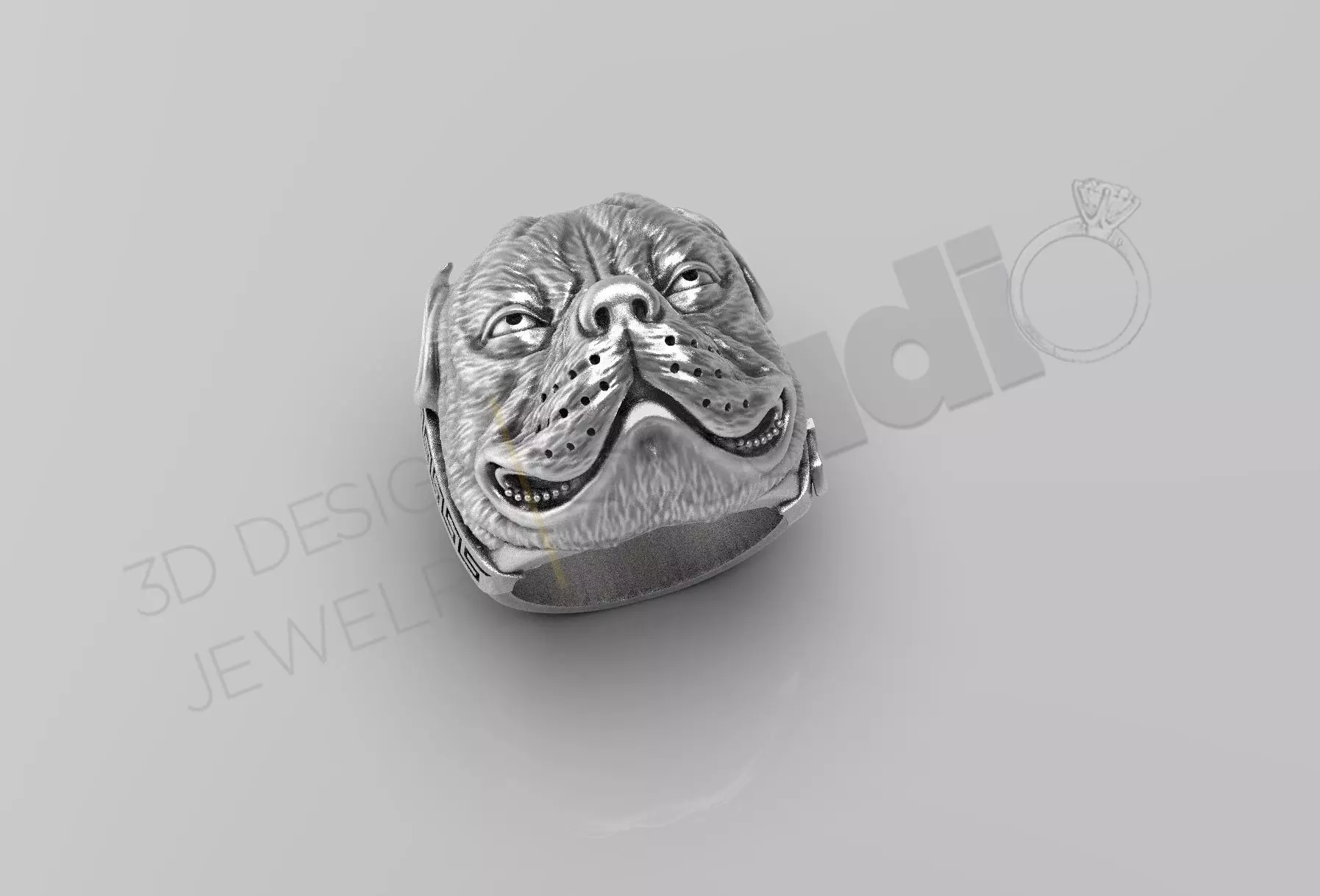 Pitbull dog face detailed ring 3D print model_0