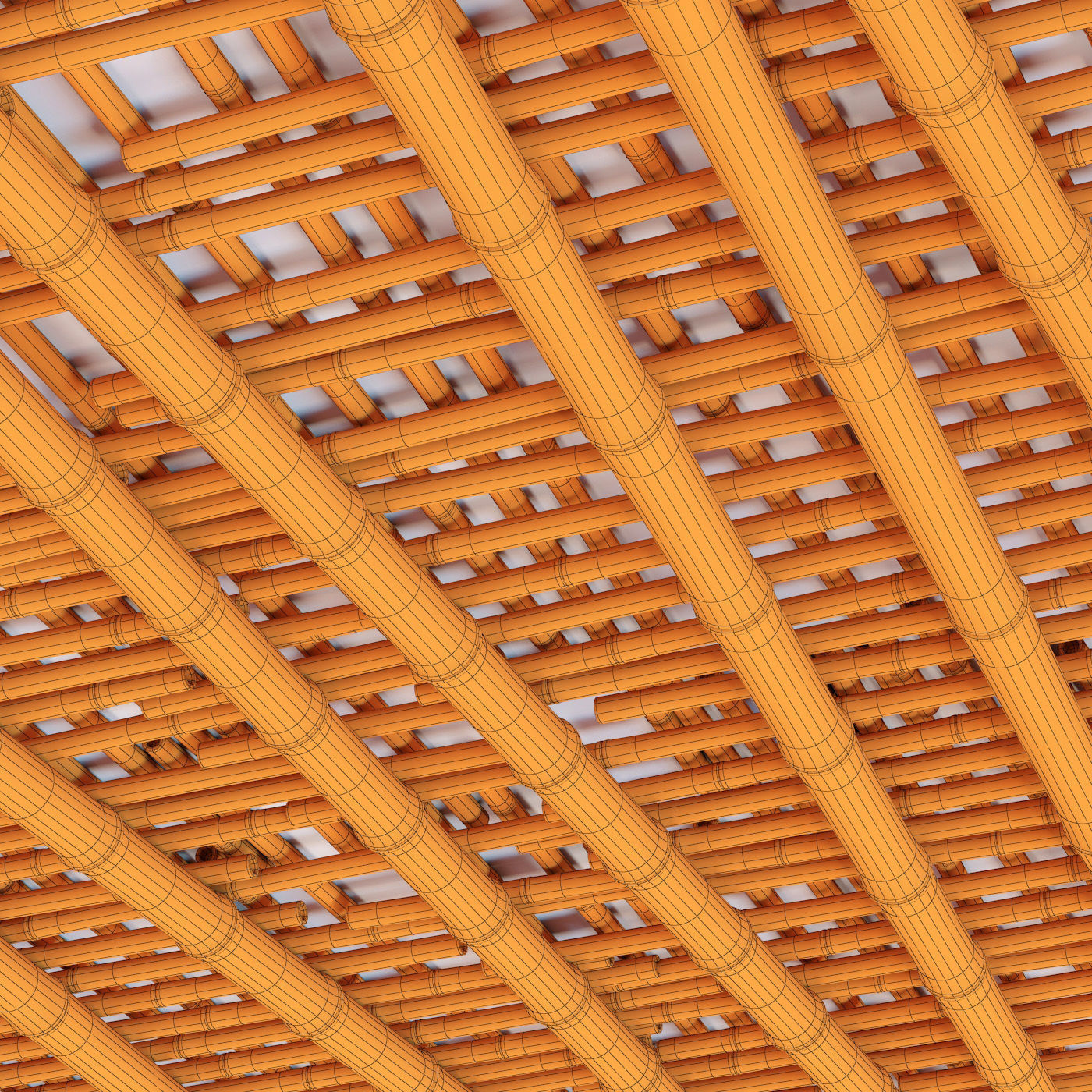 Bamboo ceiling long cage 3D model_17