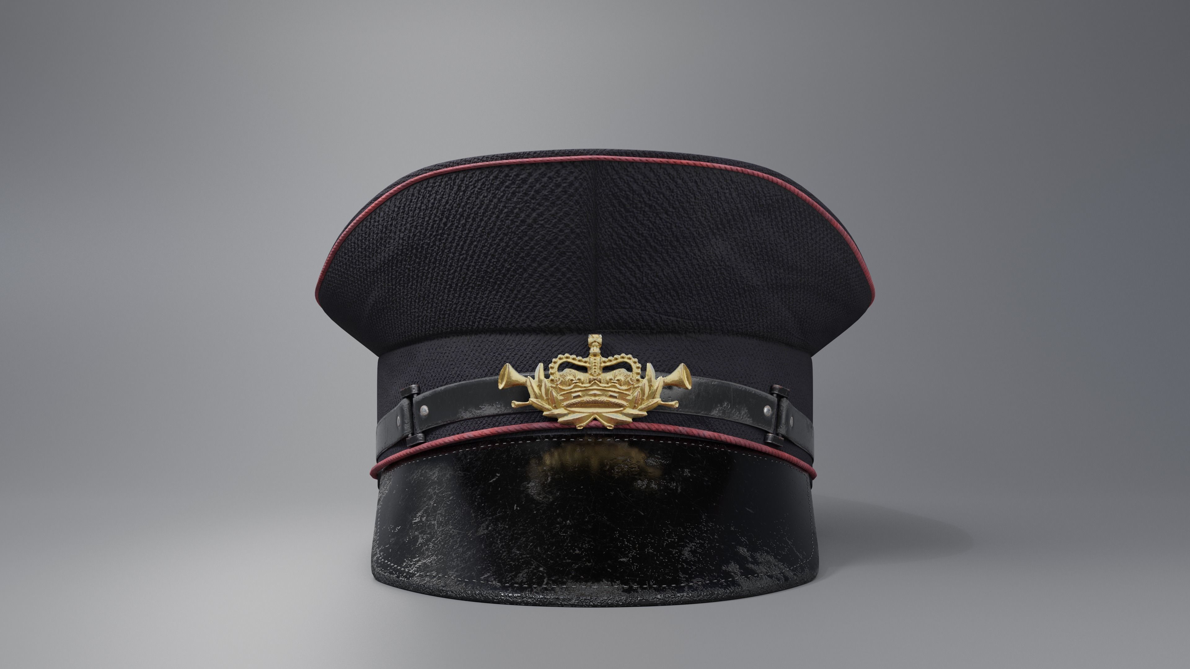 Old Fashioned worn Postmans Hat 3D model_2