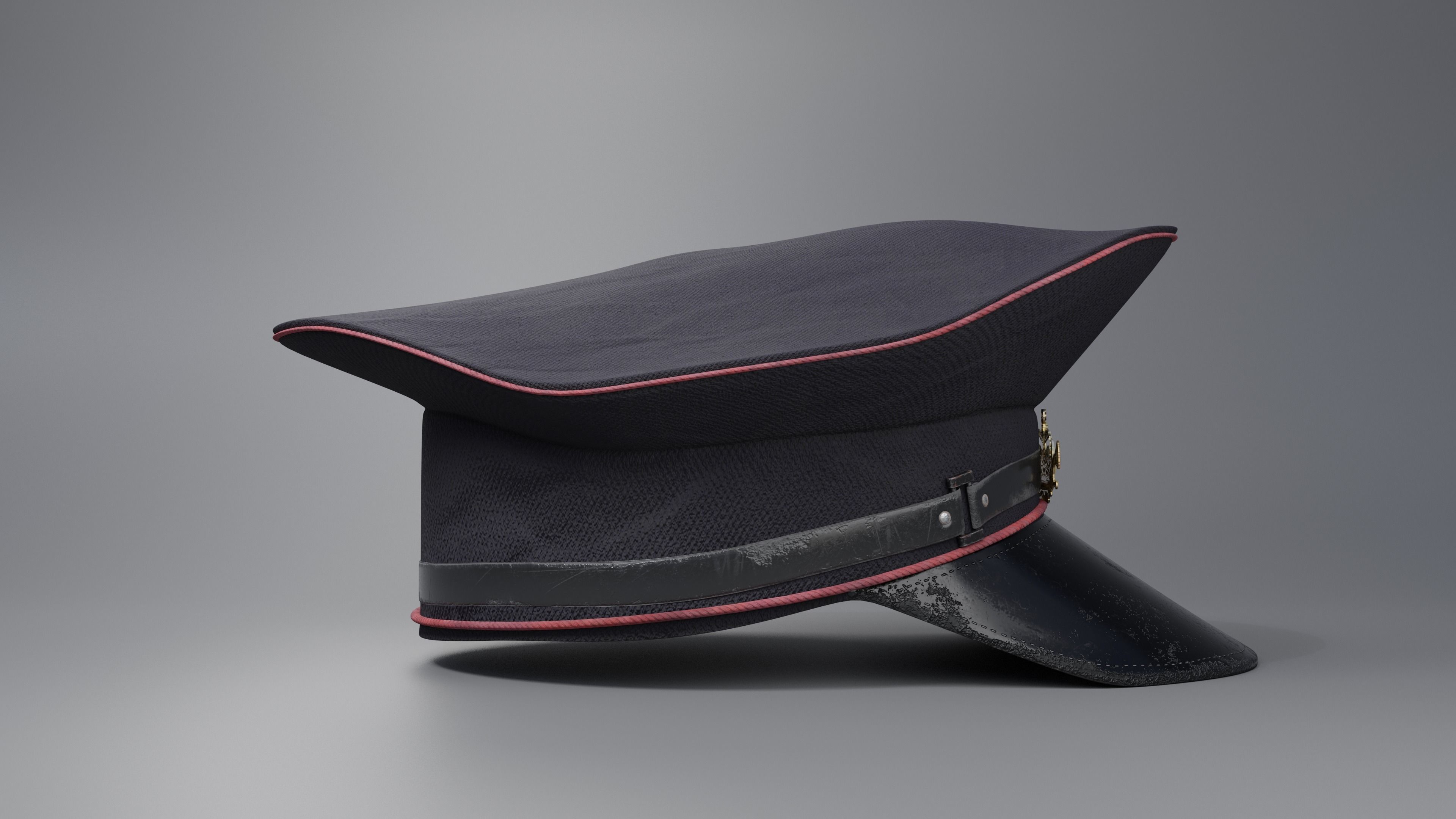 Old Fashioned worn Postmans Hat 3D model_3