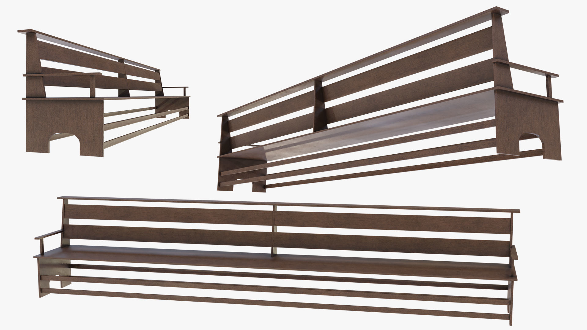 Large Bench Pew many PBR Optios Textures Low-poly 3D model_7