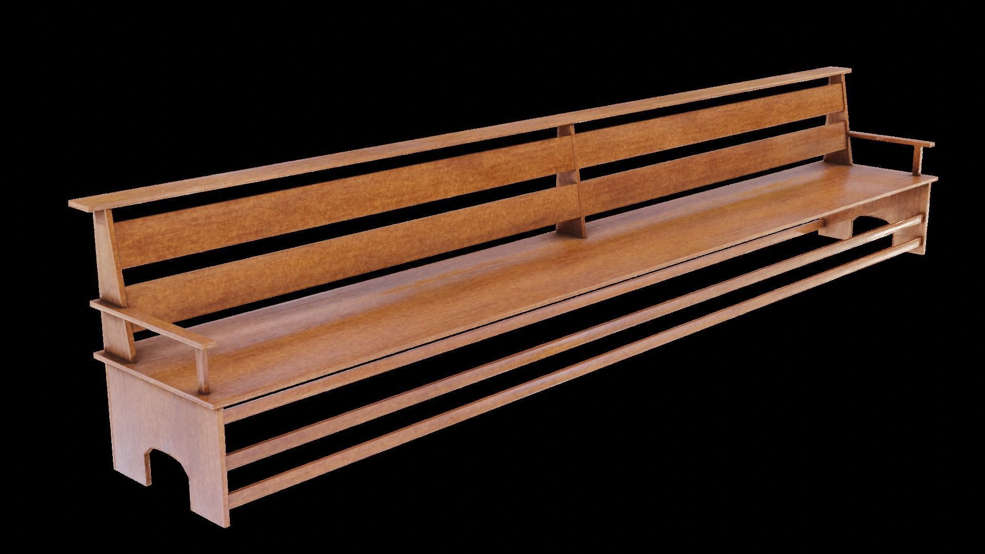 Large Bench Pew many PBR Optios Textures Low-poly 3D model_20