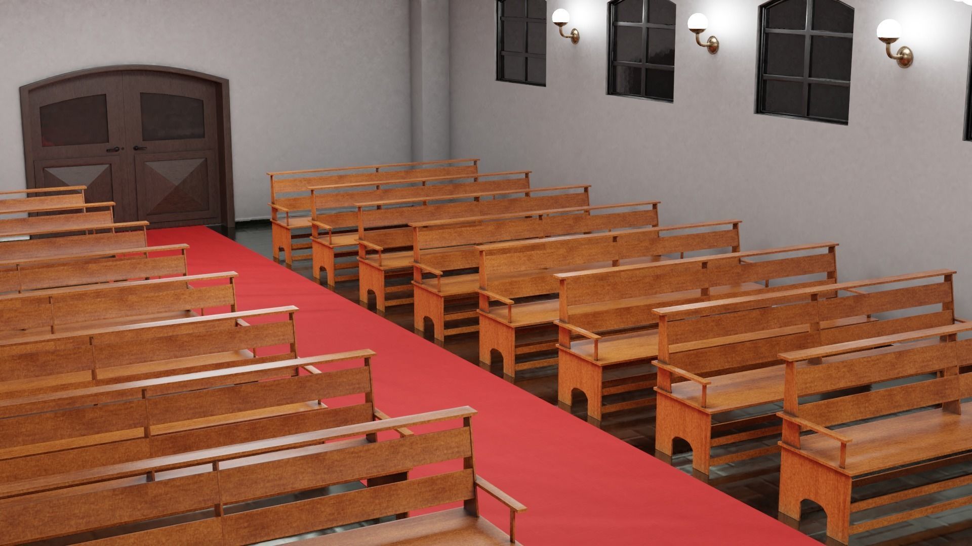 Large Bench Pew many PBR Optios Textures Low-poly 3D model_5