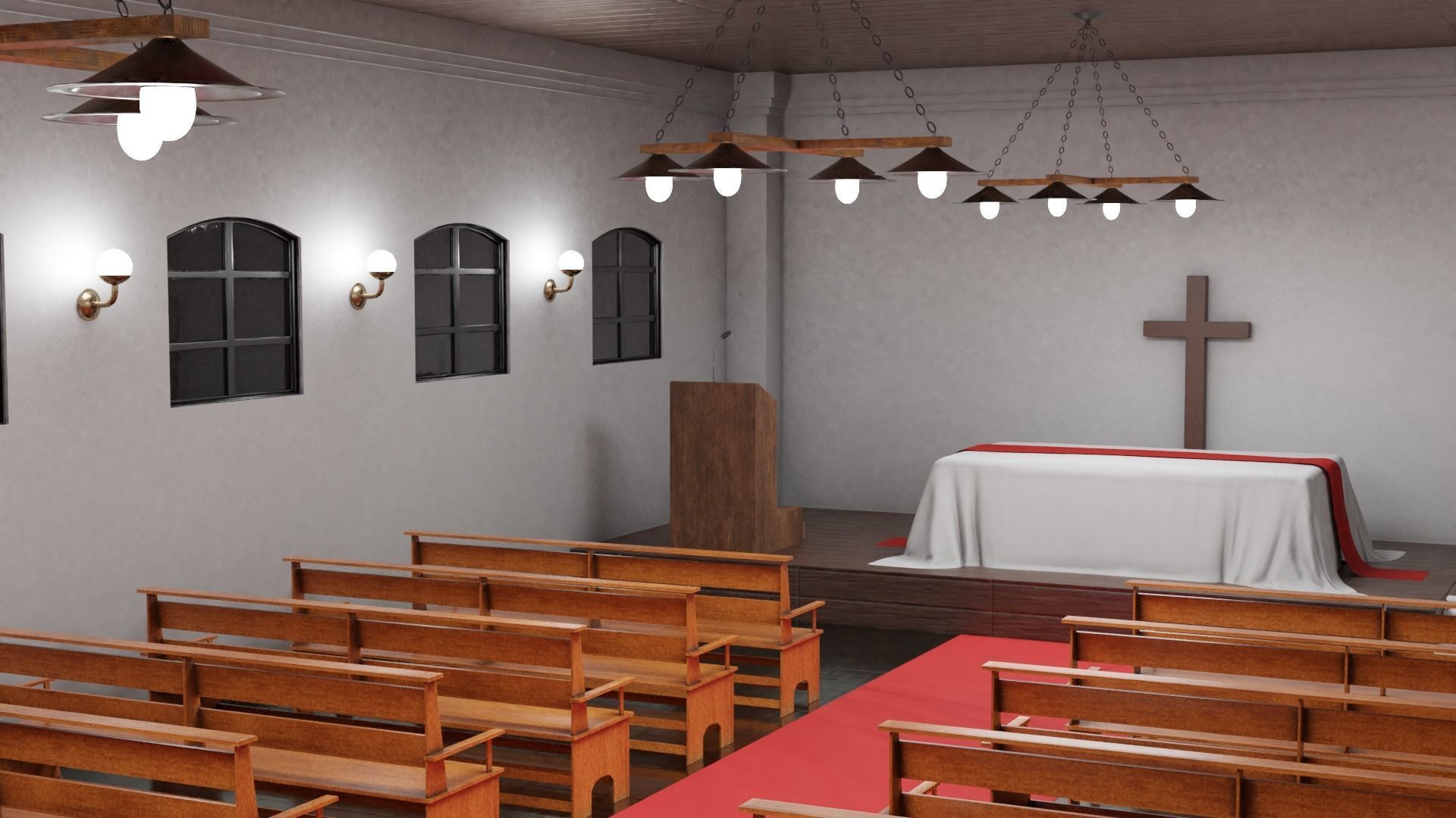 Large Bench Pew many PBR Optios Textures Low-poly 3D model_4