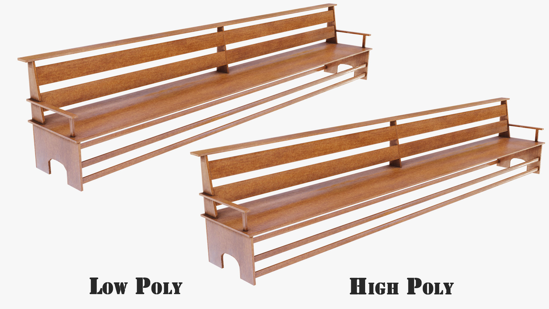 Large Bench Pew many PBR Optios Textures Low-poly 3D model_3