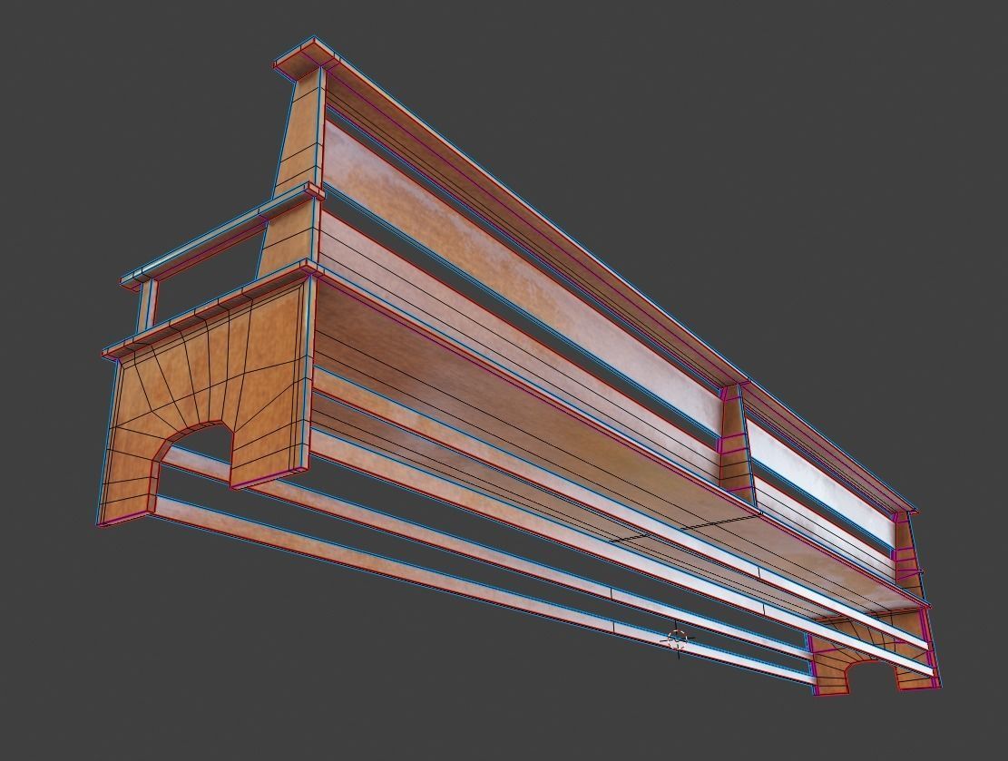 Large Bench Pew many PBR Optios Textures Low-poly 3D model_14