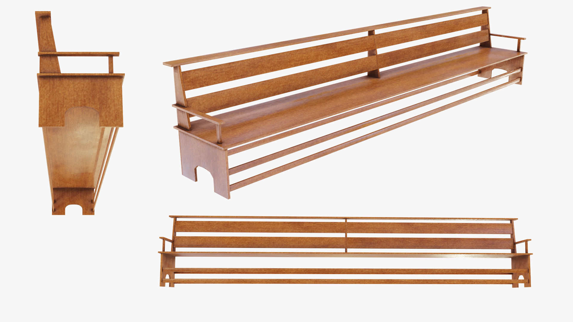 Large Bench Pew many PBR Optios Textures Low-poly 3D model_6