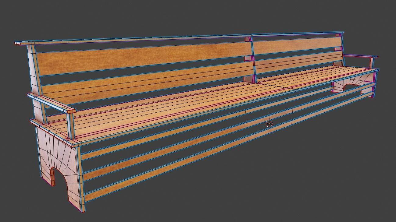 Large Bench Pew many PBR Optios Textures Low-poly 3D model_15