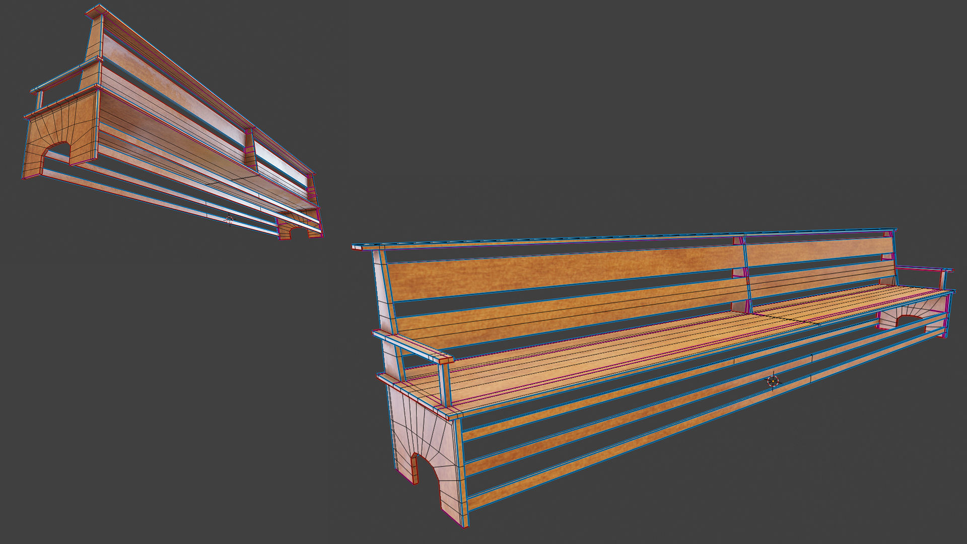 Large Bench Pew many PBR Optios Textures Low-poly 3D model_10