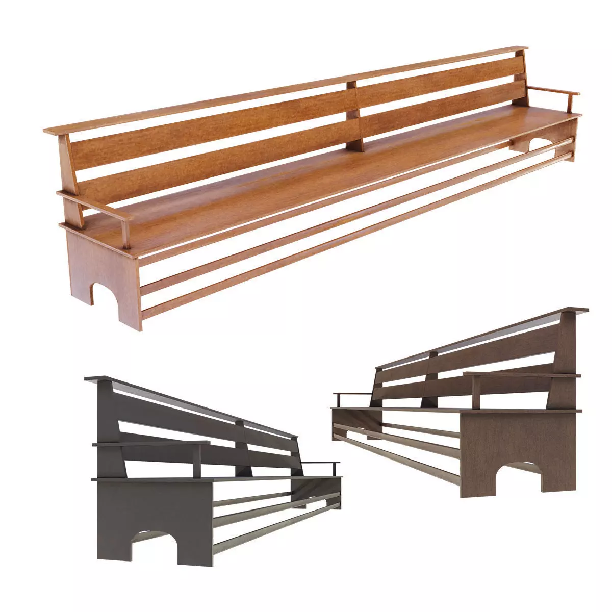 Large Bench Pew many PBR Optios Textures Low-poly 3D model_0