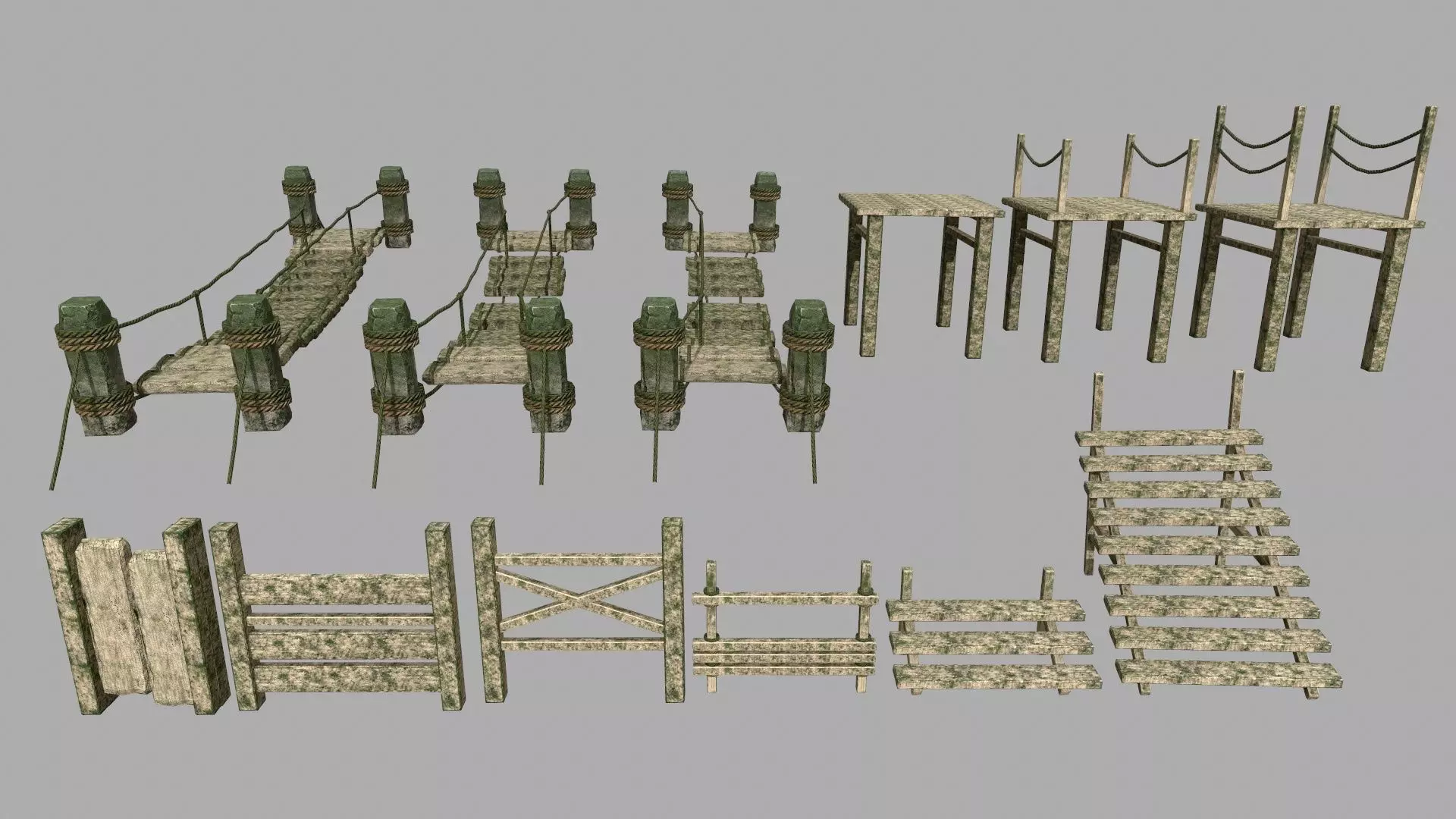 Wood Set stone column Low-poly 3D model_0