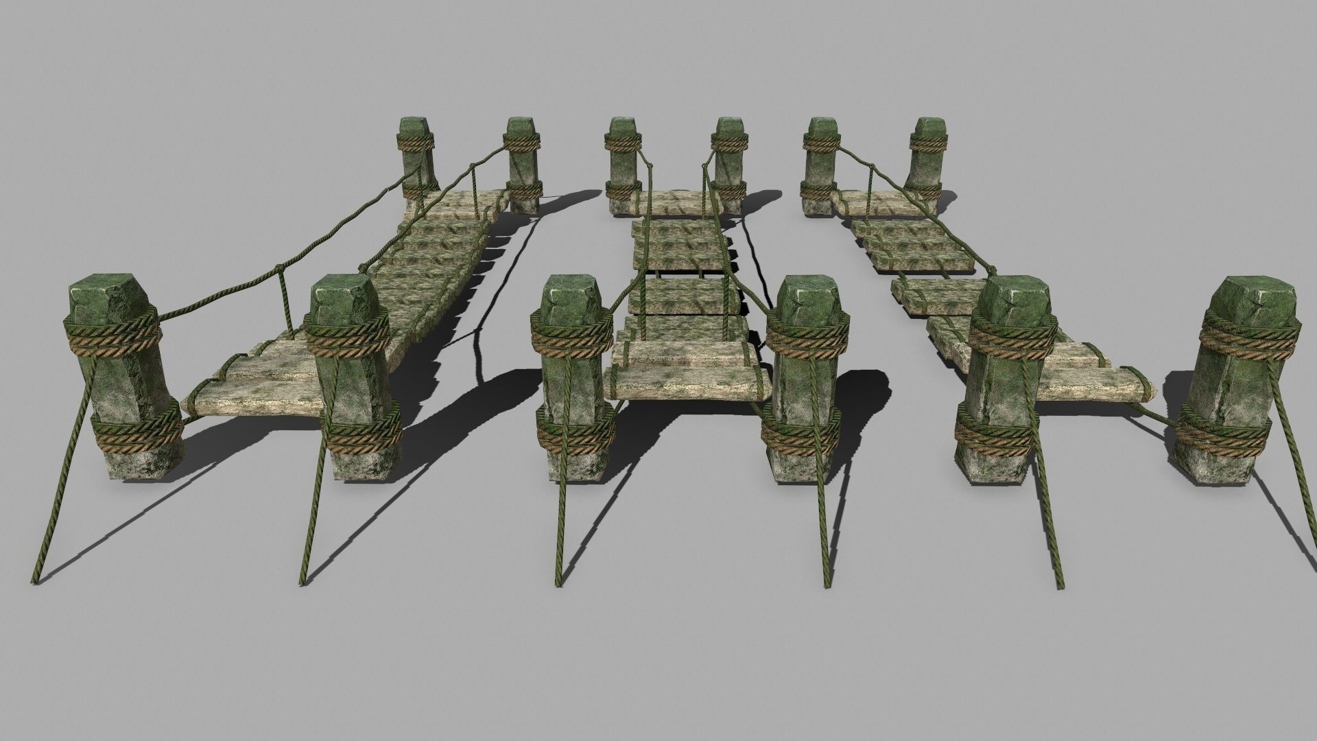 Wood Set stone column Low-poly 3D model_23