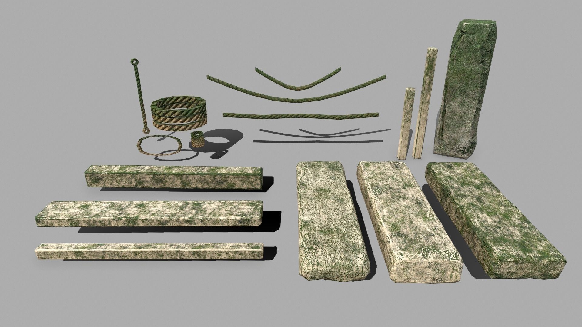 Wood Set stone column Low-poly 3D model_2