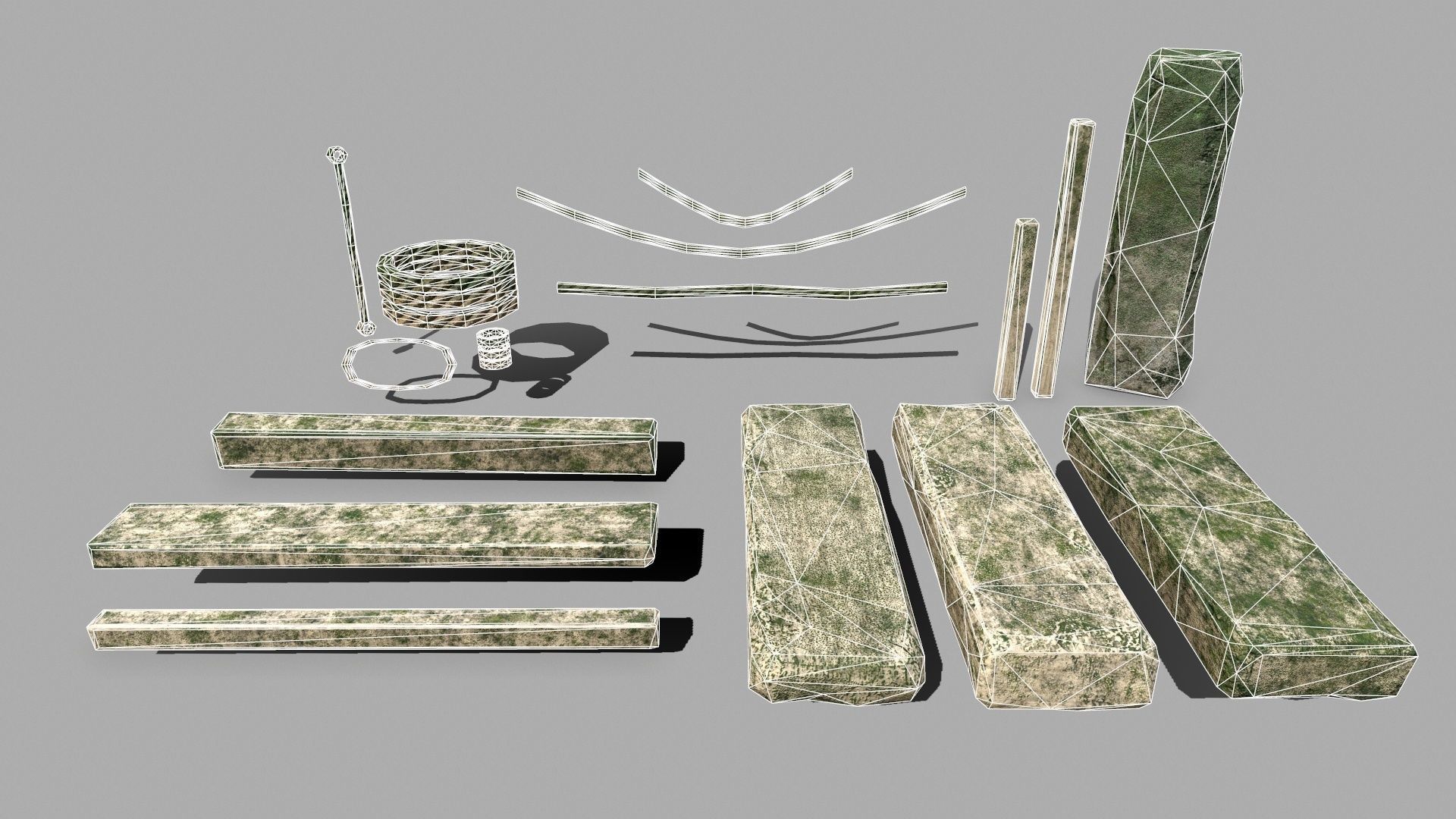 Wood Set stone column Low-poly 3D model_3