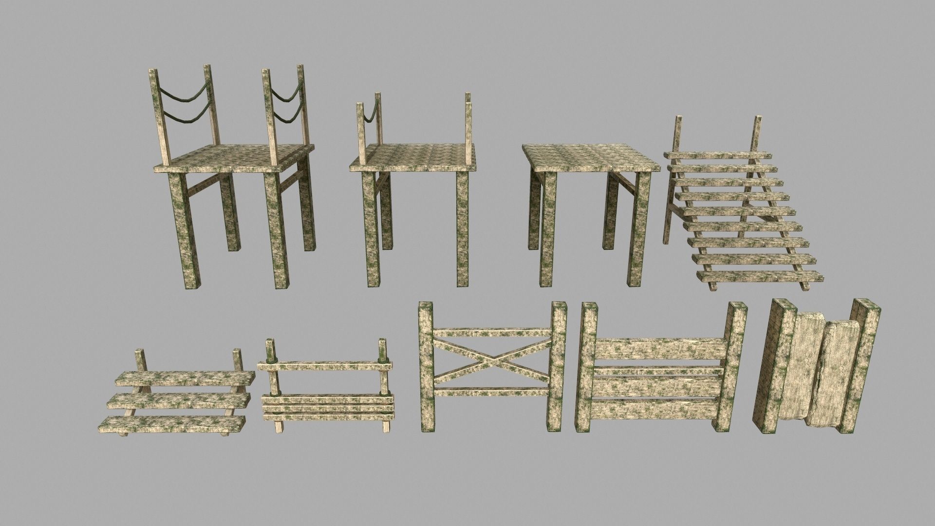 Wood Set stone column Low-poly 3D model_4