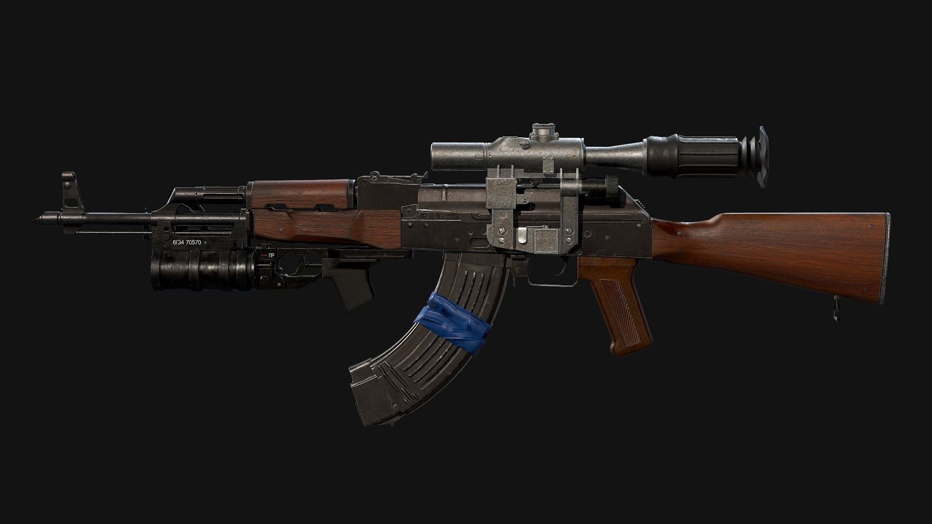 AK-47 with PSO-1 and GP-34 Low-poly 3D model_10
