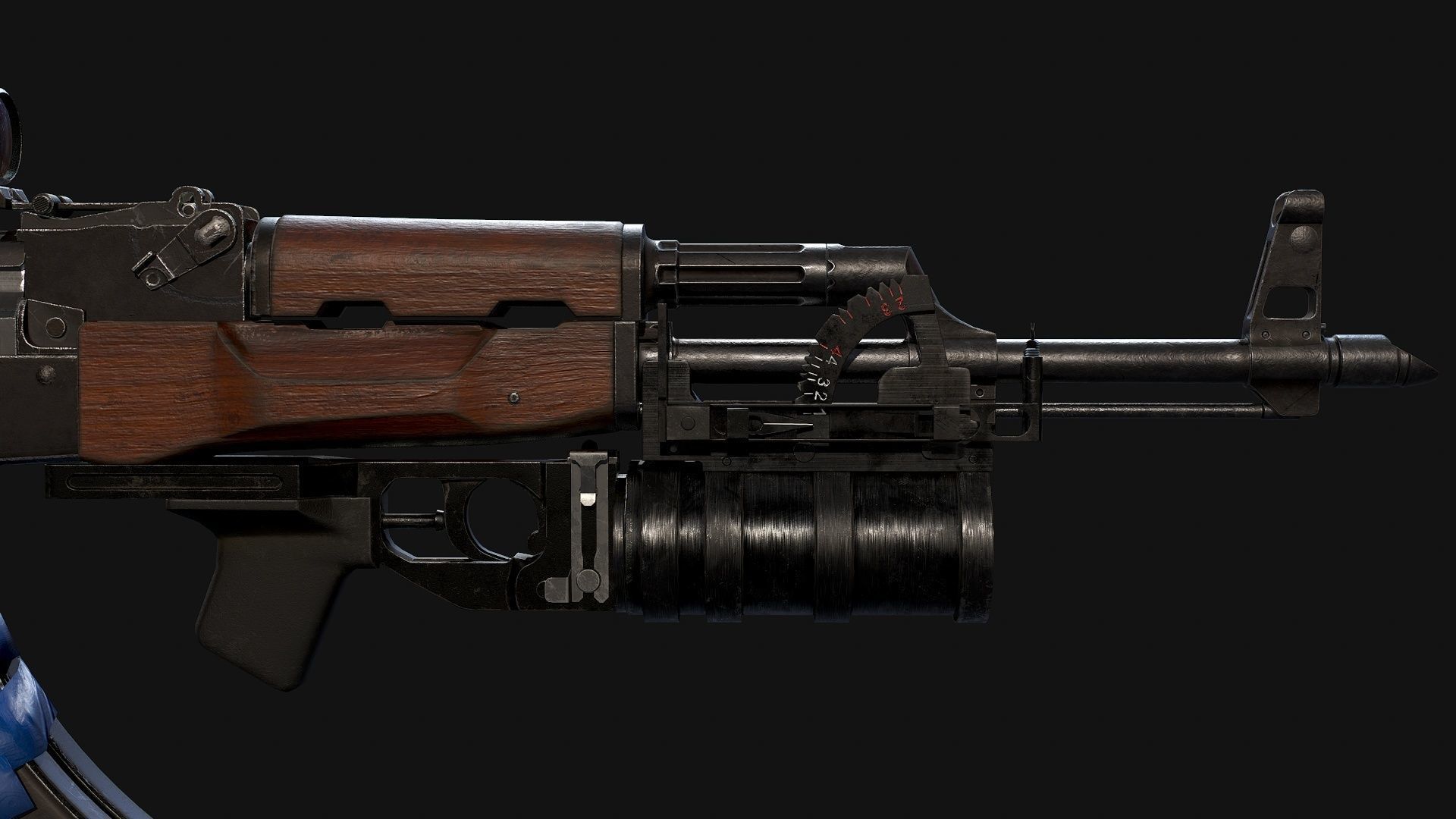 AK-47 with PSO-1 and GP-34 Low-poly 3D model_4