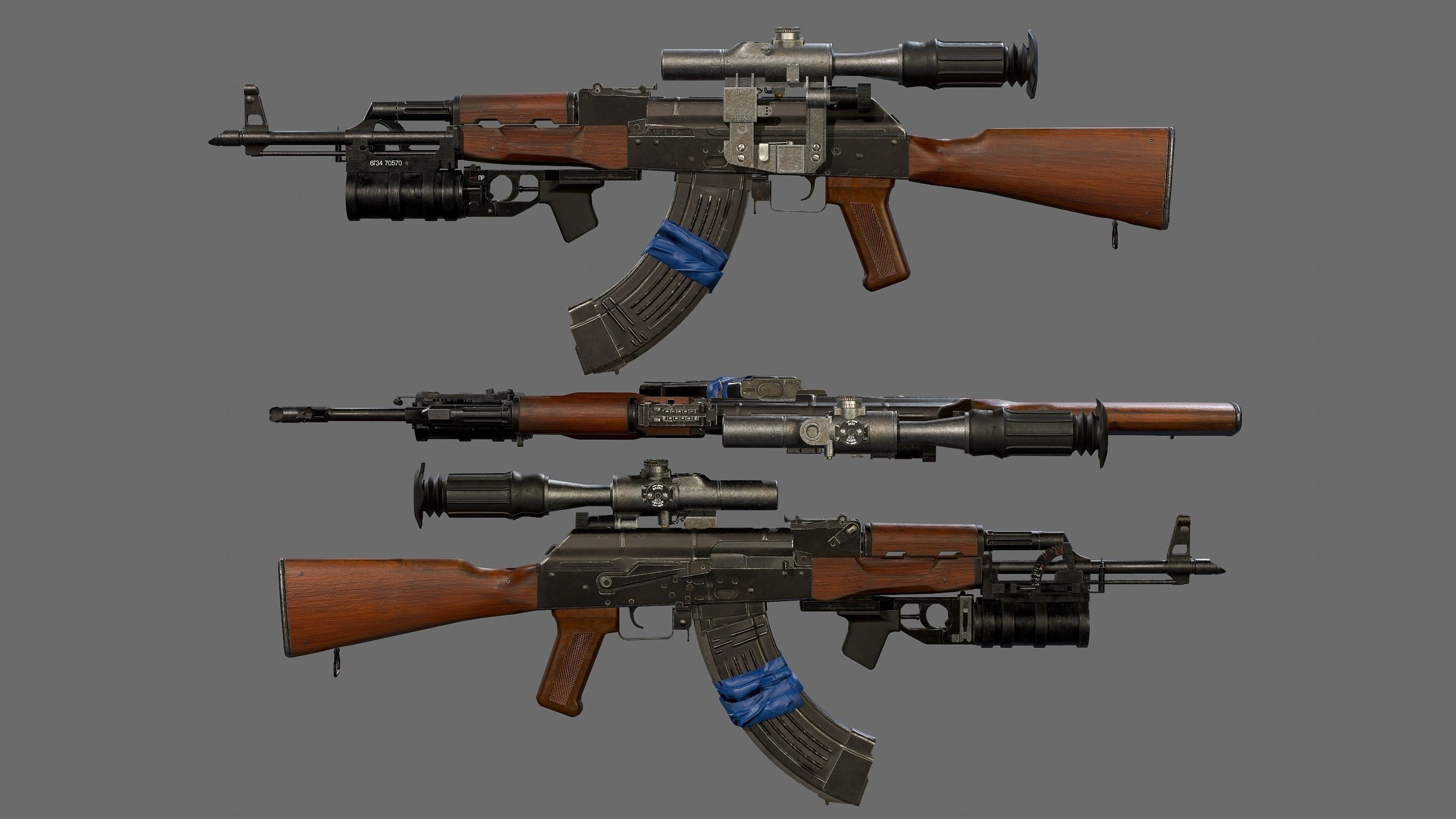 AK-47 with PSO-1 and GP-34 Low-poly 3D model_18